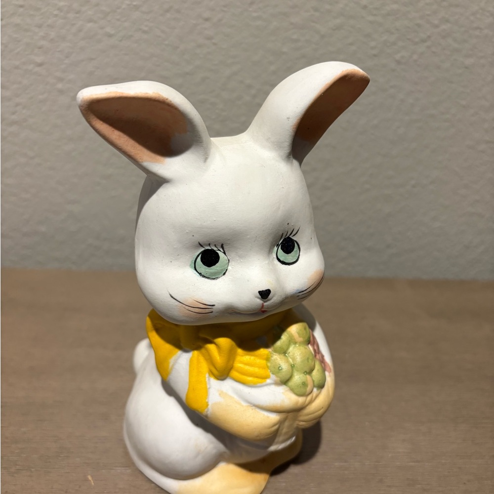 White and Yellow Bunny Piggy Bank with Upright Ears